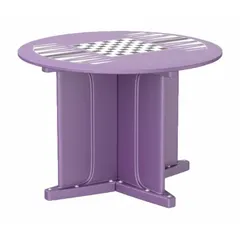 This 42-inch diameter round X-base table from CORTECH features a game top and accepts ballast for stability. The Indigo polyethylene construction is suited for outdoor use in settings such as patios, parks, or break rooms. Overall height is 29 inches.
