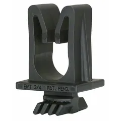 Snap-in strut clamp designed for 1/5 in copper tube or hose with 1/4 in maximum outer diameter. Overall height of 1 2/5 in. General-purpose temperature rating. Snaps into standard strut channels for securing and routing tubing and hose in industrial support systems.