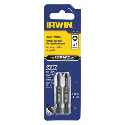 IRWIN Insert Bit: Insert Bit, Imperial/Metric, PH1 Bit Industry Size, #1 Bit Size - Impact Bits