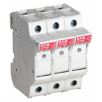 BUSSMANN Fuse Block: Finger-Safe, 3 Pole, 600 V AC, DIN Rail Mounting - Midget Fuse Blocks