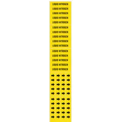 Yellow adhesive pipe marker with black legend text reading 'Liquid Nitrogen'. Designed for pipes with outer diameter of 3/4 inch and smaller. Set includes 3 markers without arrows. Used for identifying liquid nitrogen lines in piping systems.