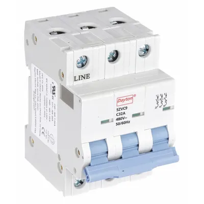 Dayton Supplementary Protector: 32 A Amps, 7.5kA at 480V AC, Screw Clamp, NDB2-63 - C-Curve, 3-Pole UL1077 DIN Rail-Mount Supplementary Protectors