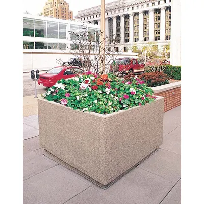 WAUSAU TILE Planter Bollard: Square, Beige, 30 in Overall Ht, 36 in Overall Wd, 36 in Overall Lg - Square Planter Bollards