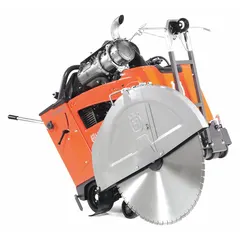 Diesel-powered walk-behind concrete saw with 30 in blade diameter and 12 1/2 in max cutting depth. Supports wet and electric operation. Suitable for cutting concrete, asphalt, and masonry in roadwork, demolition, and large slab projects.
