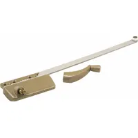 This right-hand surface-mount crank window operator is designed for casement windows. It includes a crank handle and features a gray enamel-coated finish. The base length is 3 inches. Suitable for opening and closing casement window sashes
