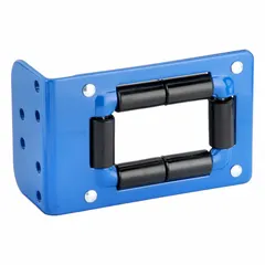 This roller guide assembly is designed for spring-return hose reels in the SH Series. It features a blue steel bracket and a plastic roller that supports multi-direction return, guiding and protecting the hose during payout and retraction.