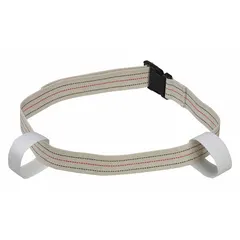 This cotton gait belt from DMI measures 65 inches in overall length and 2 inches in width. It is used for assisted patient mobility and transfer tasks, providing a secure handhold for caregivers to support patients during walking, standing, or repositioning.