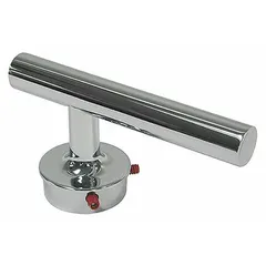 This lever handle base kit is a replacement handle for bathtub and shower faucet valves. It features a polished chrome finish and is designed for use with compatible shower faucet valves. The kit includes the necessary components to replace a worn or damaged handle.