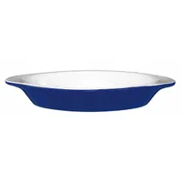 Vitrified stoneware dish in European White/Cobalt finish. Oven safe for baking, broiling, and reheating. Suitable for preparing and serving Welsh rarebit, au gratin dishes, and individual casseroles