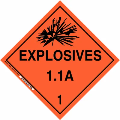 BRADY Explosives 1.1 A 1 Placard, 10 3/4 in x 10 3/4 in - Class 1: Explosives