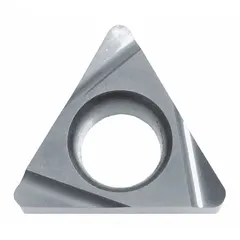 Triangle (T) indexable turning insert made of cermet. Used for precision finishing and semi-finishing operations on steel, stainless steel, and cast iron in CNC lathes and turning centers.