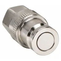 This PARKER 71 Series hydraulic quick-connect coupling plug features a high pressure stainless steel body and nitrile seal. It is designed for 3/8 in coupling size and used in high-pressure hydraulic line connections for industrial machinery and fluid power systems