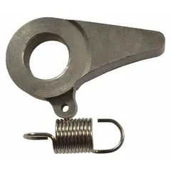Stainless steel latch spring, heat treated for increased strength. Measures 1 inch in length, 5/16 inch in width, with an overall width of 5/16 to 3/8 inch. Used in industrial latching mechanisms such as machinery guards, access panels, and locking assemblies.