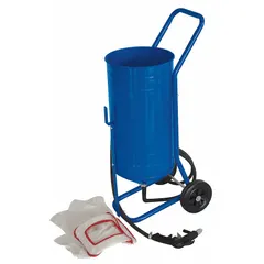 This siphon-feed portable abrasive blaster has a 90 lb media capacity and a maximum air flow of 12.8 cfm. It is used for surface preparation, rust removal, and cleaning on metal, concrete, and other hard surfaces in industrial maintenance, fabrication, and automotive settings.