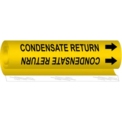 BRADY Pipe Marker: Condensate Return, Yellow, Black, Fits 2 1/2 to 7 7/8 in Pipe O.D. - Condensate Return Wrap-Around Pipe Markers