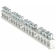 Ground bar kit for use with Square D QO, HOM, NQOD and NF panelboards. Constructed of tin plated aluminum. Includes (2) mounting screws. Provides a central grounding point for equipment grounding in electrical panelboards.