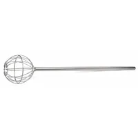 This whisk features a 48-inch overall length with a stainless steel handle in silver. It is dishwasher safe for easy cleaning. Suitable for mixing, blending, and aerating ingredients in deep pots and large batches in commercial kitchens and food service operations
