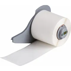 Polyester continuous label roll with white gloss finish, rated for outdoor use. Halogen-free material. Compatible with M710 printer series. Used for industrial asset identification, cable marking, and outdoor labeling.
