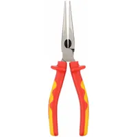 Long Nose Plier: Insulated, 2 1/4 in Max Jaw Opening, 8 1/8 in Overall Lg, 2 7/8 in Jaw Lg, Serrated