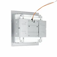 Recessed mounting kit for installing exit or safety signs flush into walls or ceilings. Enables a clean, professional appearance in commercial and industrial facilities. Compatible with select DUAL-LITE signs.