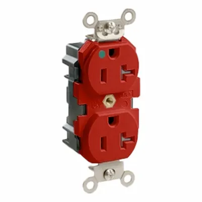 LEVITON Wide Body Duplex Receptacle: Hospital Grade, Duplex, 5-20R, Red, 125V AC - General Purpose Receptacles