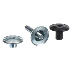 This screw lock-type wheel arbor from 3M is designed for use with 3/8 in wheel arbors and accommodates wheel thicknesses from 1/8 in to 1/2 in. It provides a secure mounting method for abrasive wheels in finishing and deburring applications.