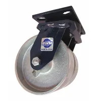 RWM Plate Caster: Swivel, Iron, 6 in Wheel Dia, 2 in Wheel Wd, 8 in Mounting Ht, Roller, Heavy Duty (MPN 2-75-CIR-0620-S)