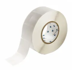 Vinyl, white matte precut label cartridge for wire marking. Designed for 6 AWG to 0 AWG wire gauge. Compatible with BBP11 printer series; requires R4300 ribbon. Used for permanent identification of wires in electrical panels, machinery, and control systems.