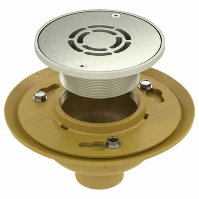 BESTCARE Floor Drain: Round, Stainless Steel, Satin, 9 in Overall Dia, 6 1/4 in Overall Ht - Institutional Floor Drains