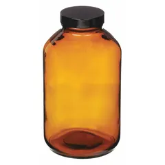 This 1 L amber glass bottle features a wide mouth with a 53-400 mm neck finish, suitable for general laboratory storage of light-sensitive chemicals and reagents. The amber glass blocks UV light, while the phenolic closure with a pulp/vinyl cap liner provides a secure seal. Not autoclavable.