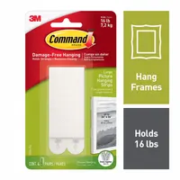White, self-mating foam strip for mounting pictures and adhesive hooks. Overall length 3.65 inches. Provides a damage-free hanging solution for walls in residential and light commercial settings
