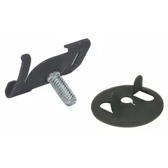 Zinc-plated clip for securing light fixtures or equipment to 15/16 in T-bar ceiling grids. Measures 1 in height, width, and length. Includes BA-4-WN wing nut with impression for installation.