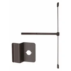 Bronze surface vertical rod exit device with touchbar and night latch, for doors up to 4 ft wide. Provides egress actuation in commercial and industrial facilities, ensuring safe emergency exit while allowing secure access control.