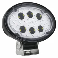 LED oval spotlight with Deutsch DT electrical connection. Overall diameter 5 15/16 inches, overall depth 2 3/4 inches. Suitable for vehicle applications requiring a compact, focused close-range lighting solution.