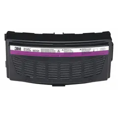 The 3M TR-6320N is a combination cartridge/filter for use with TR-600 series PAPR systems. It provides protection against acid gases and particulates, with a NIOSH rating of Acid Gas (AG) and HEPA filtration. This 5-pack features magenta and white color coding for easy identification. Suitable for industrial environments where respiratory protection against gases and particles is required.