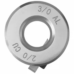 This stripping bushing is designed for use with the DEWALT DCE151 XR tool. It accommodates THHN/XHHW wire types in 2/0 AWG and 3/0 AWG sizes, for stripping insulation from aluminum and copper wire.