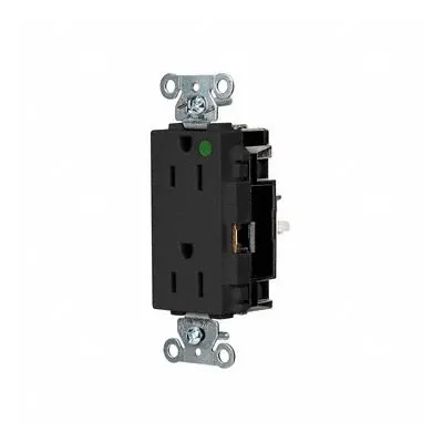 HUBBELL Receptacle: Hospital Grade, Decorator Duplex, 5-15R, Black, 125V AC, 15 A - General Purpose Receptacles