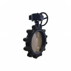 This 6-inch cast iron butterfly valve features a concentric design and lug style for dead-end service or downstream flange isolation. It is equipped with a gear-operated handwheel and a ductile iron disc, rated for 200 psi CWP. Suitable for on-off or throttling control of water, air, and non-corrosive fluids in industrial piping systems.
