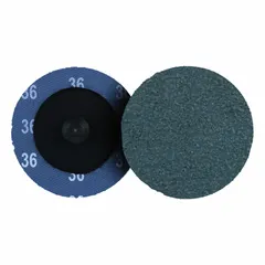 2-inch diameter, 36-grit zirconia alumina sanding disc on a proprietary weight cloth. Designed for high-performance blending and finishing on carbon steel and soft metals. Suitable for metal fabrication and maintenance applications.