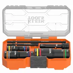 This flip socket set includes six pieces with a 3/8 in drive size. The set is designed for use with impact tools and covers a socket range of 1/4 to 1 in. Suitable for driving fasteners in confined spaces where standard sockets cannot reach.