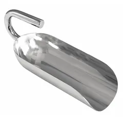 This stainless steel hand scoop is suited for transferring dry bulk ingredients, powders, or granules in food processing, pharmaceutical, or chemical environments where hygiene is critical. It measures 17 inches overall length by 6 inches overall width in a silver finish.