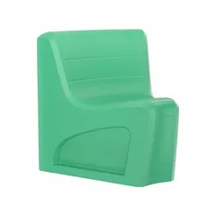 Armless lounge chair with green polyethylene seat material and freestanding design. Features a built-in door for concealed storage. Suitable for high-traffic public spaces such as waiting areas, lobbies, and break rooms.