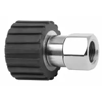 This rotating joint transfers fluid from a stationary supply line into rotating equipment such as drums, shafts, or cylinders. It is made of nickel-plated C38500 brass with a single passage and an M22x1.5 stationary port, supporting a maximum speed of 30 RPM