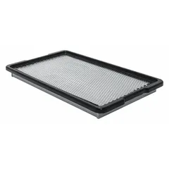Rectangular panel cabin air filter with cellulose/paper media. Designed for Komatsu buses to filter airborne particles entering the cabin. Helps maintain interior air quality for driver and passenger comfort.