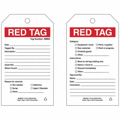 BRADY Tag: 4 in Wd, 7 in Ht, White, Paper, Rectangle, 0.01 in Thick, 100 Tags - 5S Red Tags