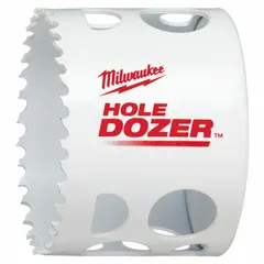 Bi-metal hole saw with 2-5/8 in diameter, 3.5 teeth per inch, and 1-5/8 in maximum cutting depth. Designed for cutting wood, metal, and plastic in general maintenance, electrical, and plumbing tasks.