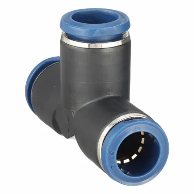 AIGNEP USA Push-Fit Tee Fitting: 1/2 in OD x 1/2 in OD x 1/2 in OD Size, Nylon - Nylon & Nickel-Plated Brass Tube Fittings