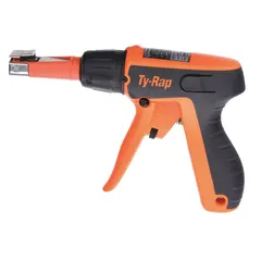 Hand tool for tensioning nylon cable ties within a width range of 0.189 to 0.299 in. Features pre-set tension steps for consistent results. Ergonomic polymer construction. Used in wiring and cable management applications.