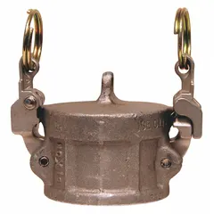 Aluminum dust cap for cam and groove couplings, sized for 1 1/2 in couplings. Rated for 250 psi maximum working pressure at 70°F. Overall length 2 15/16 in. Includes a nitrile gasket. Used to protect coupling ends from dirt and damage when not connected.