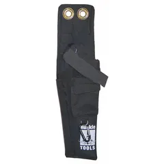 This nylon tool holster attaches to belts up to 2 inches wide via a belt slot. It features two pockets and a hook-and-loop closure to secure tools. Suitable for carrying hand tools in construction, maintenance, and industrial environments.